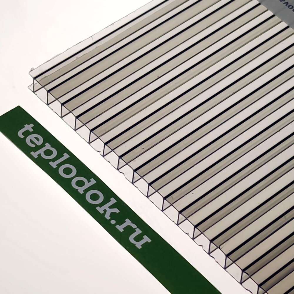 Сотовый поликарбонат 6 мм, бронза/серый, 1,3 кг/м2 (ГОСТ), лист 2,1х12 м, Novattro